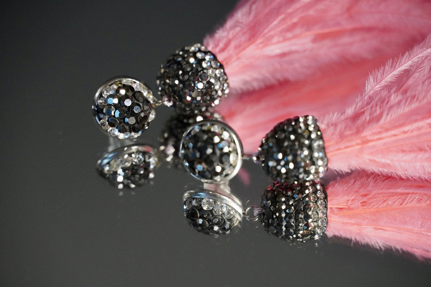 Detailed Feather Earrings Embellished with Pave Crystals