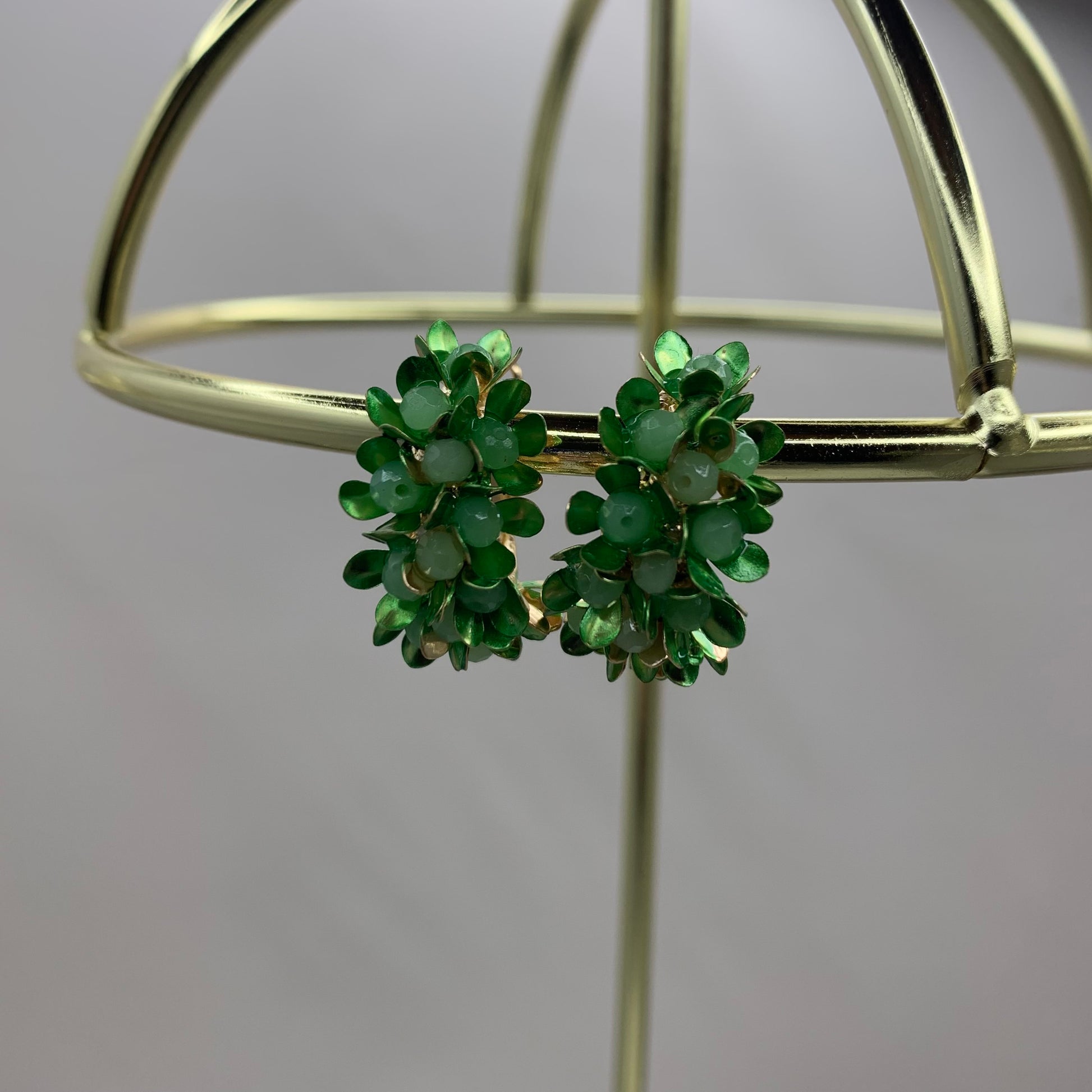 Green Enamel Gold Plated Small Flowers Hoops