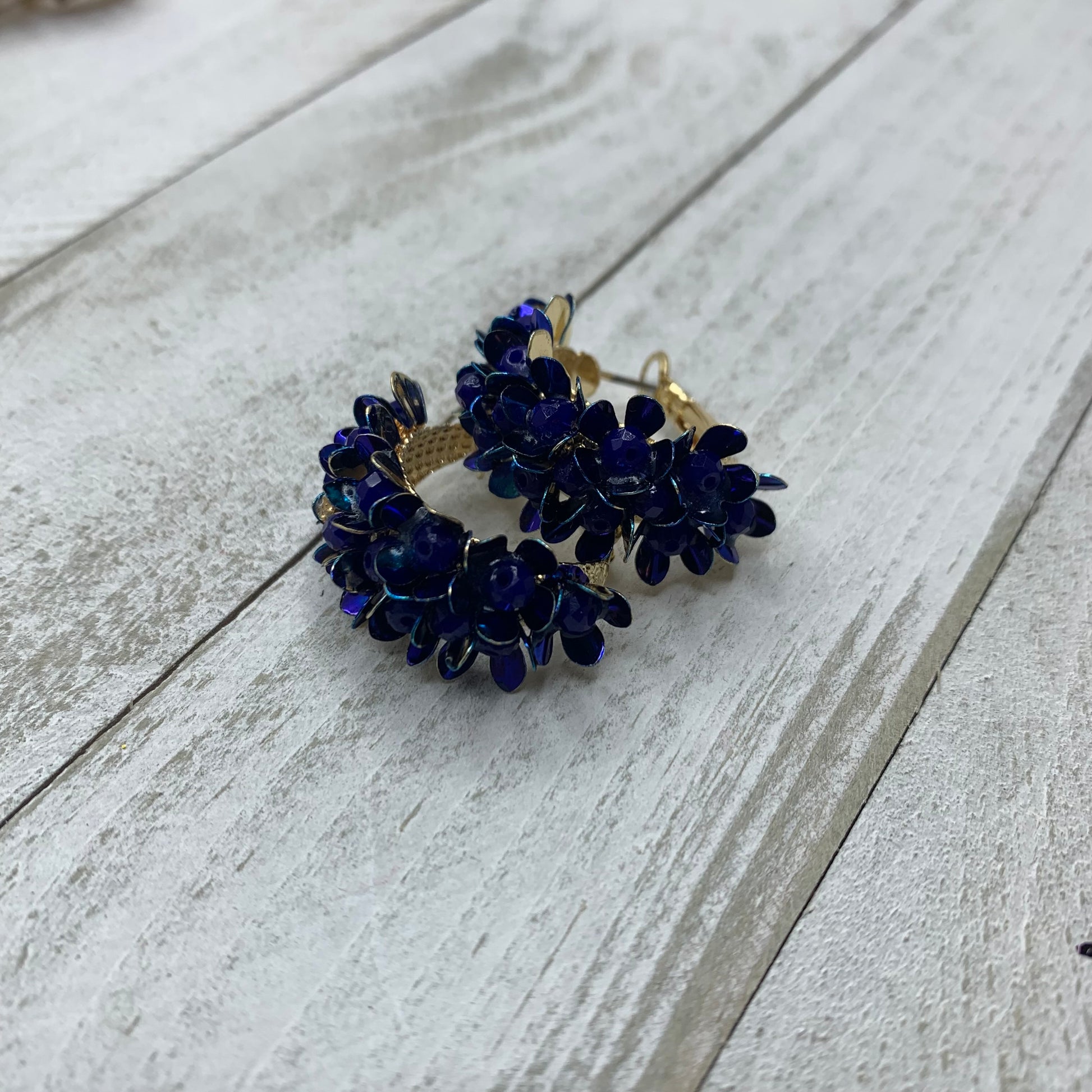 Blue Enamel Gold Plated Small Flowers Hoops
