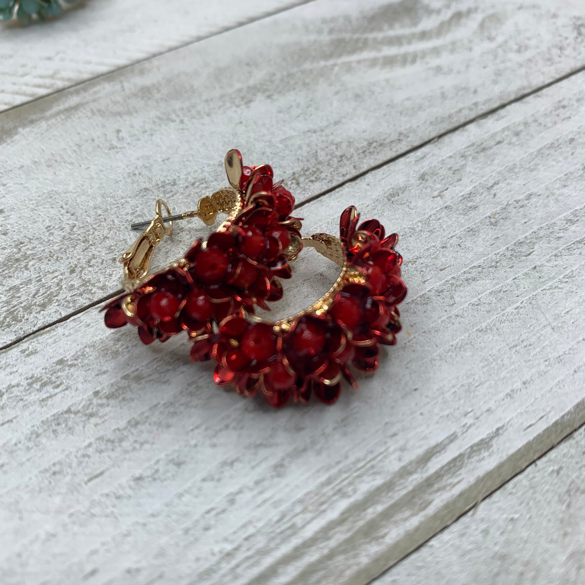 Red Enamel Gold Plated Small Flowers Hoops