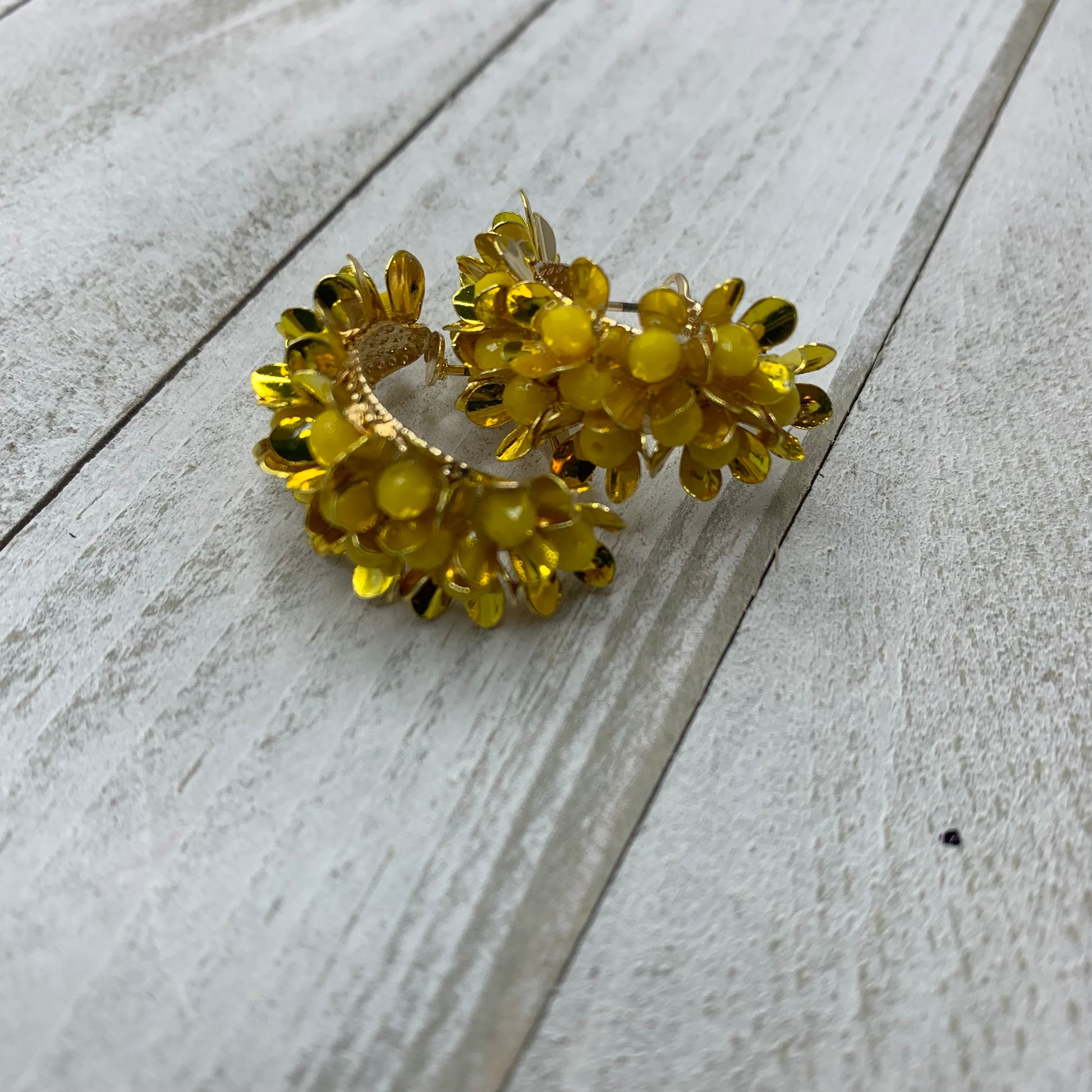 Yellow Enamel Gold Plated Small Flowers Hoops