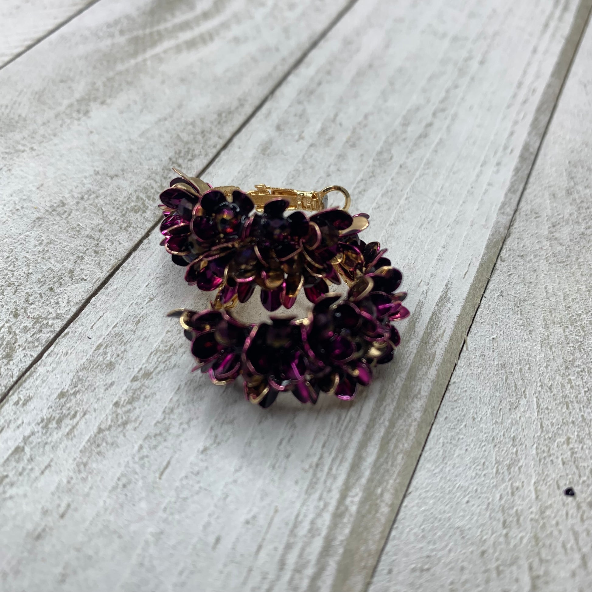 Purple Enamel Gold Plated Small Flowers Hoops