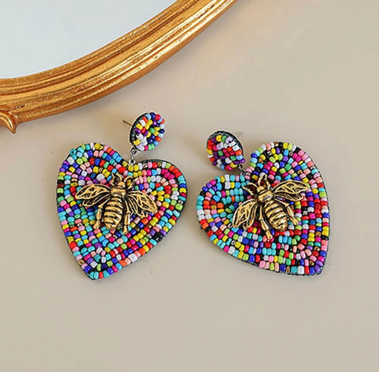 Multicolor Beaded Heart Earrings