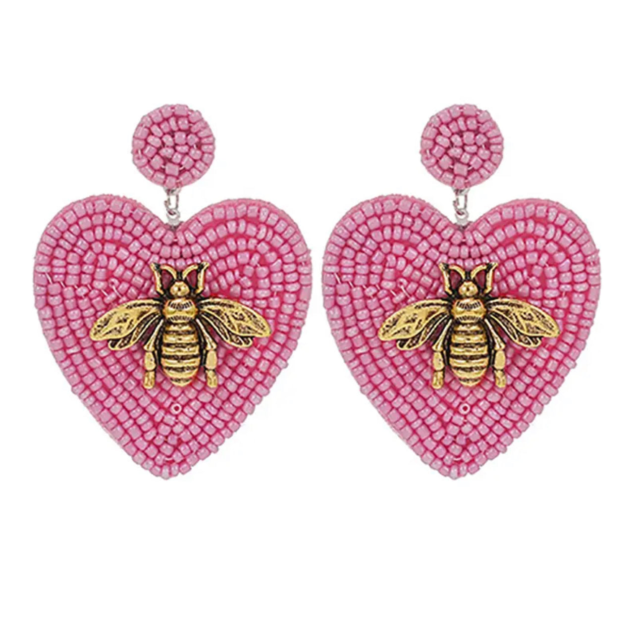 Soft Pink Beaded Heart Earrings