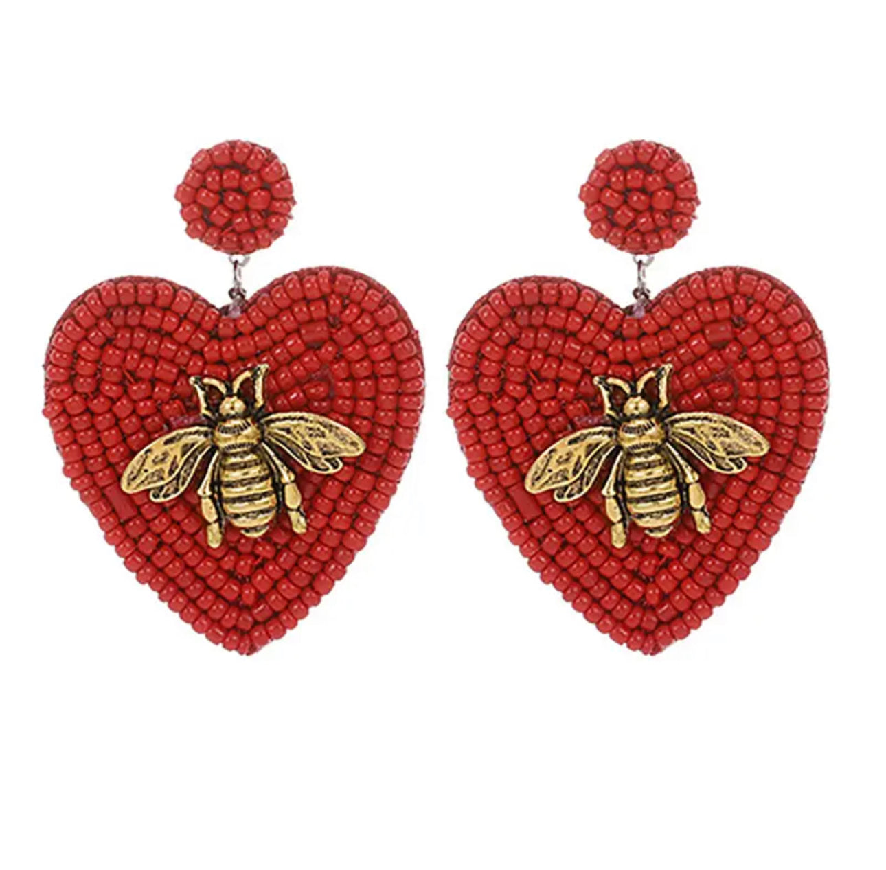 Red Beaded Heart Earrings