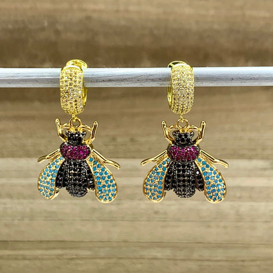 Multicolor Pave Crystal Bee Earrings