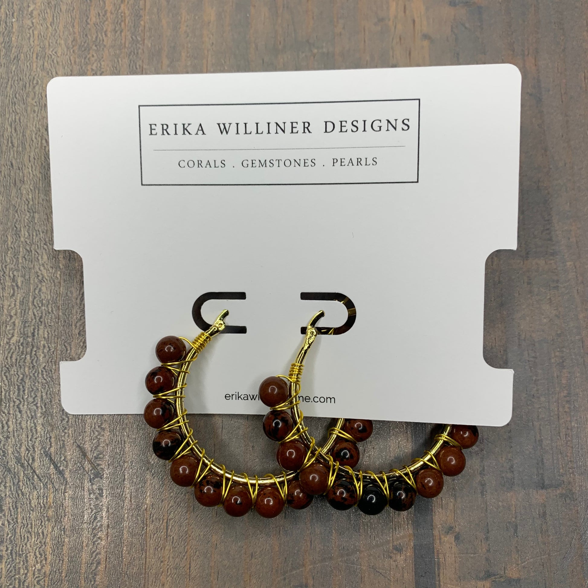 Gold Plated Hoops with Chocolate Jasper Wire Wrapped