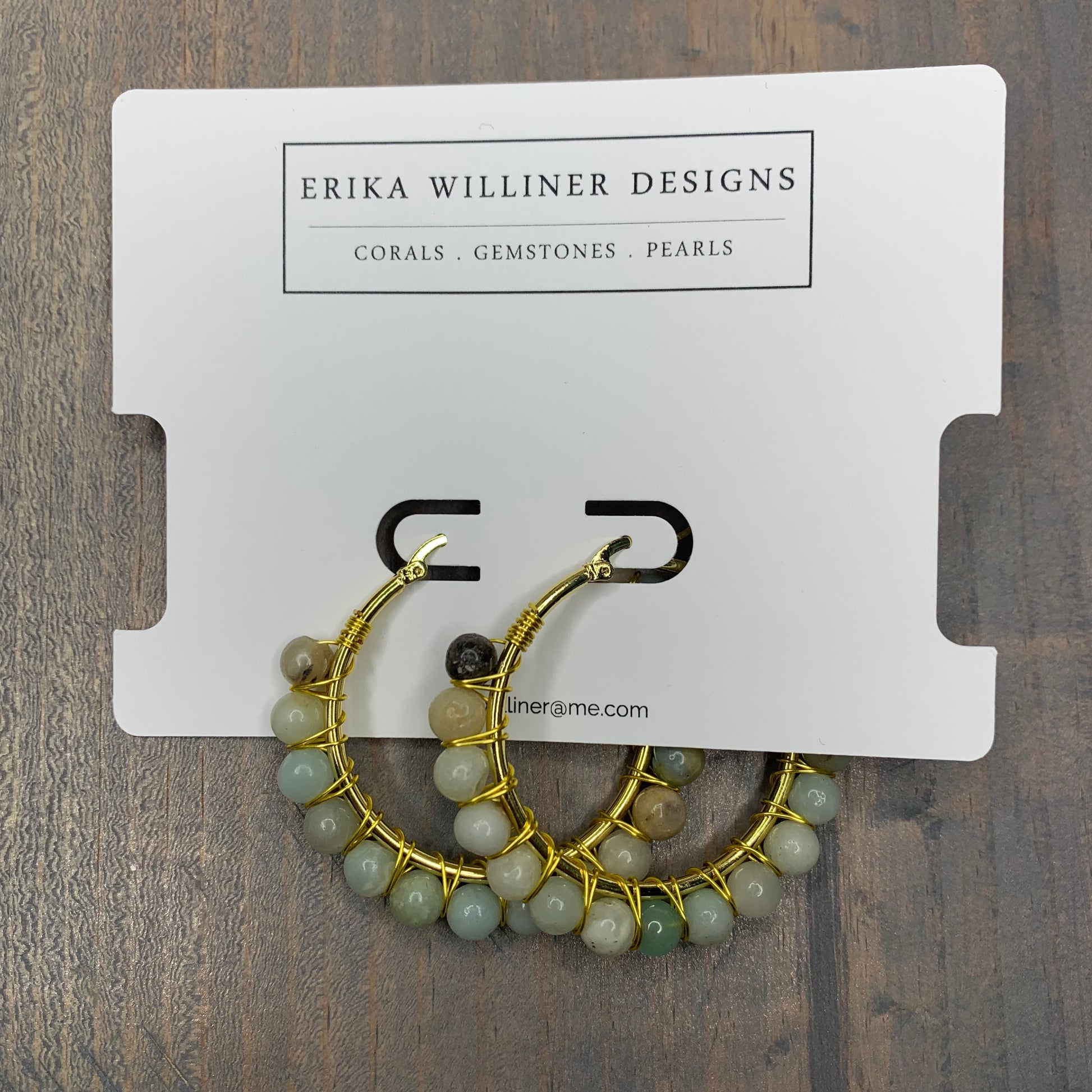 Gold Plated Hoops with Amazonite Wire Wrapped