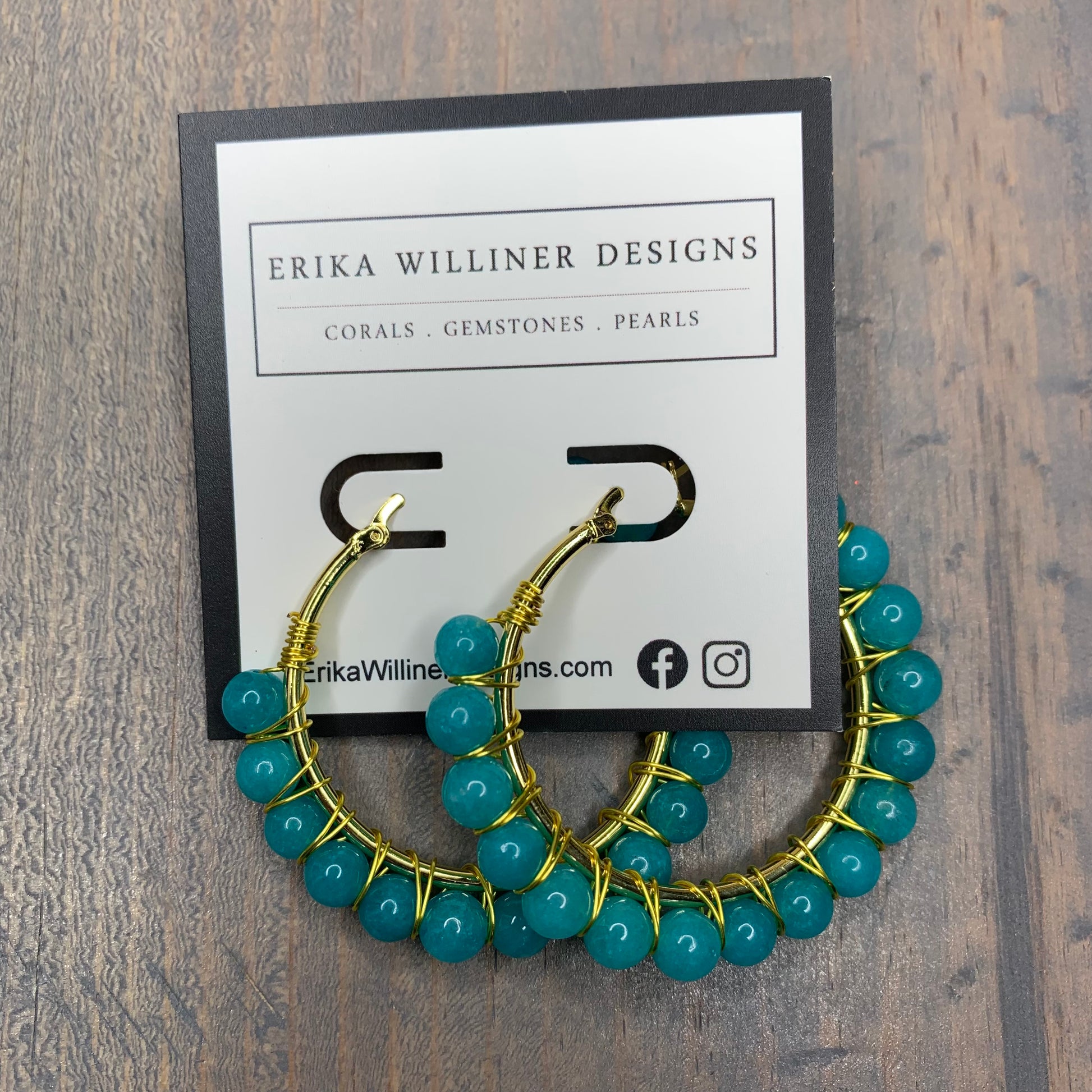 Gold Plated Hoops with Turquoise Agate Wire Wrapped