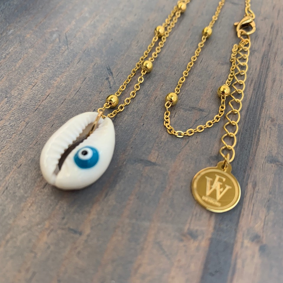 Cowry Shell and Evil Eye Pendant