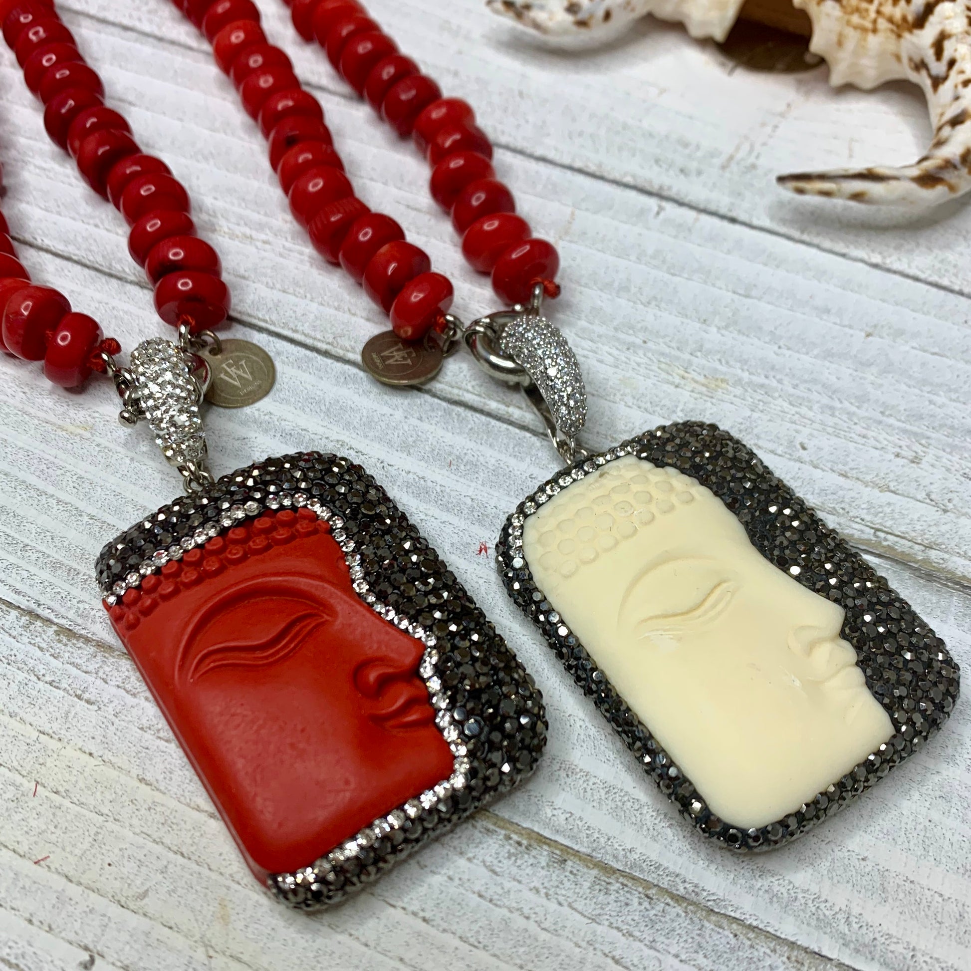 beautiful Buda pendants with red coral necklace