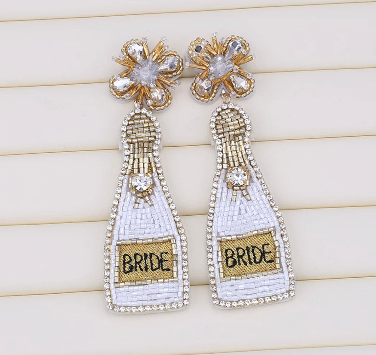 Beaded Bridal Shower Earrings with CZ Pave Embellished