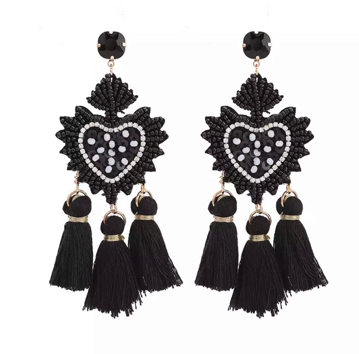 black heart tassel earrings