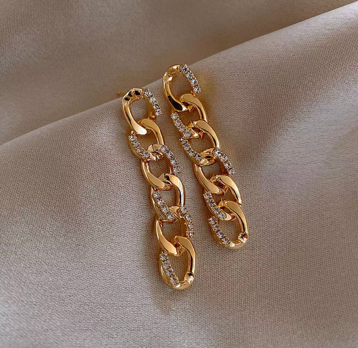 Gold Cuban Link Chain with CZ Embellishment Earrings