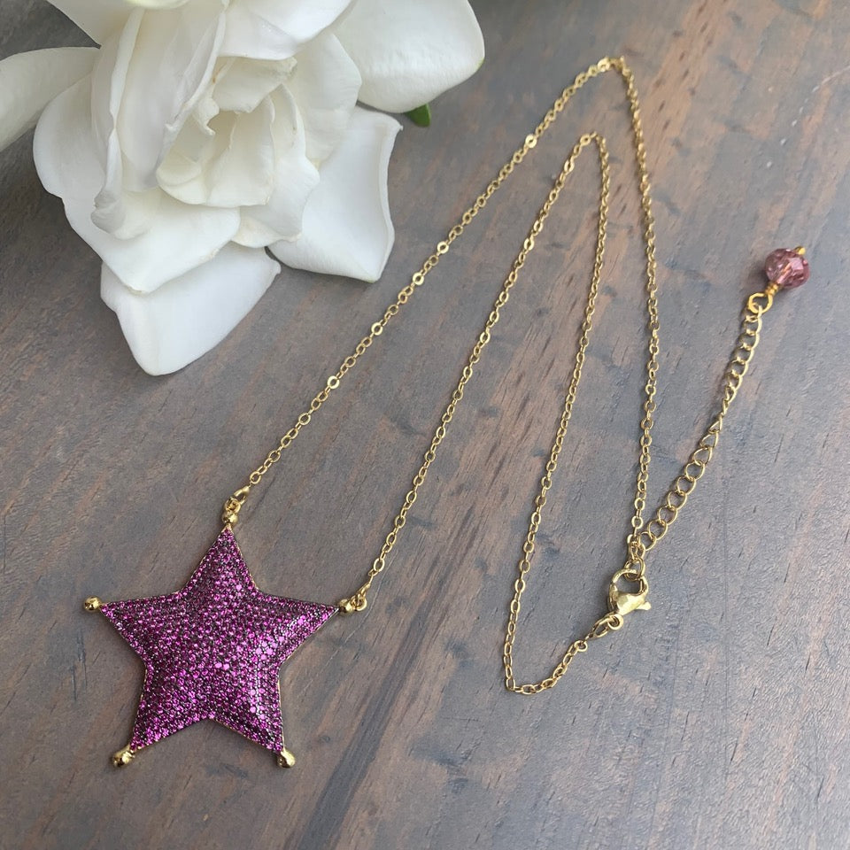 Star Pave Crystal Hot Pink Necklace