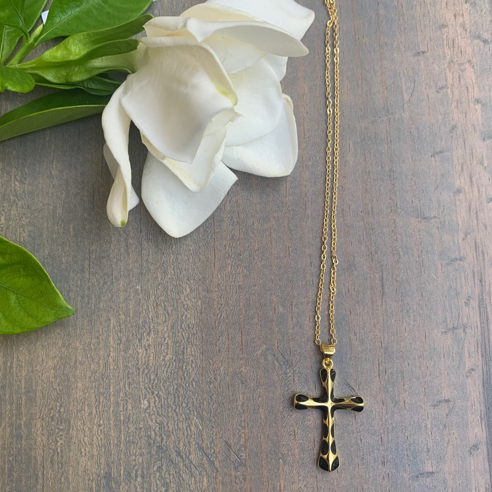 Gold Plated Chain with Black Enamel Cross Pendant
