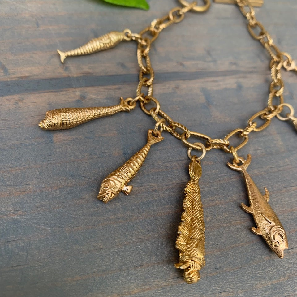 Gold Plated Bracelet with Fish Pendants