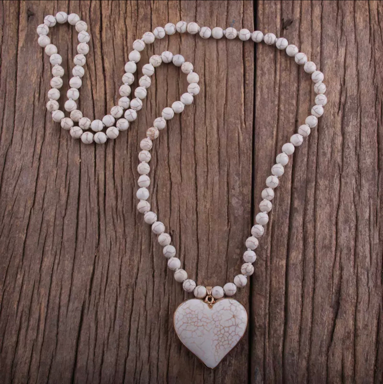 beads with genuine white stone heart pendant necklace