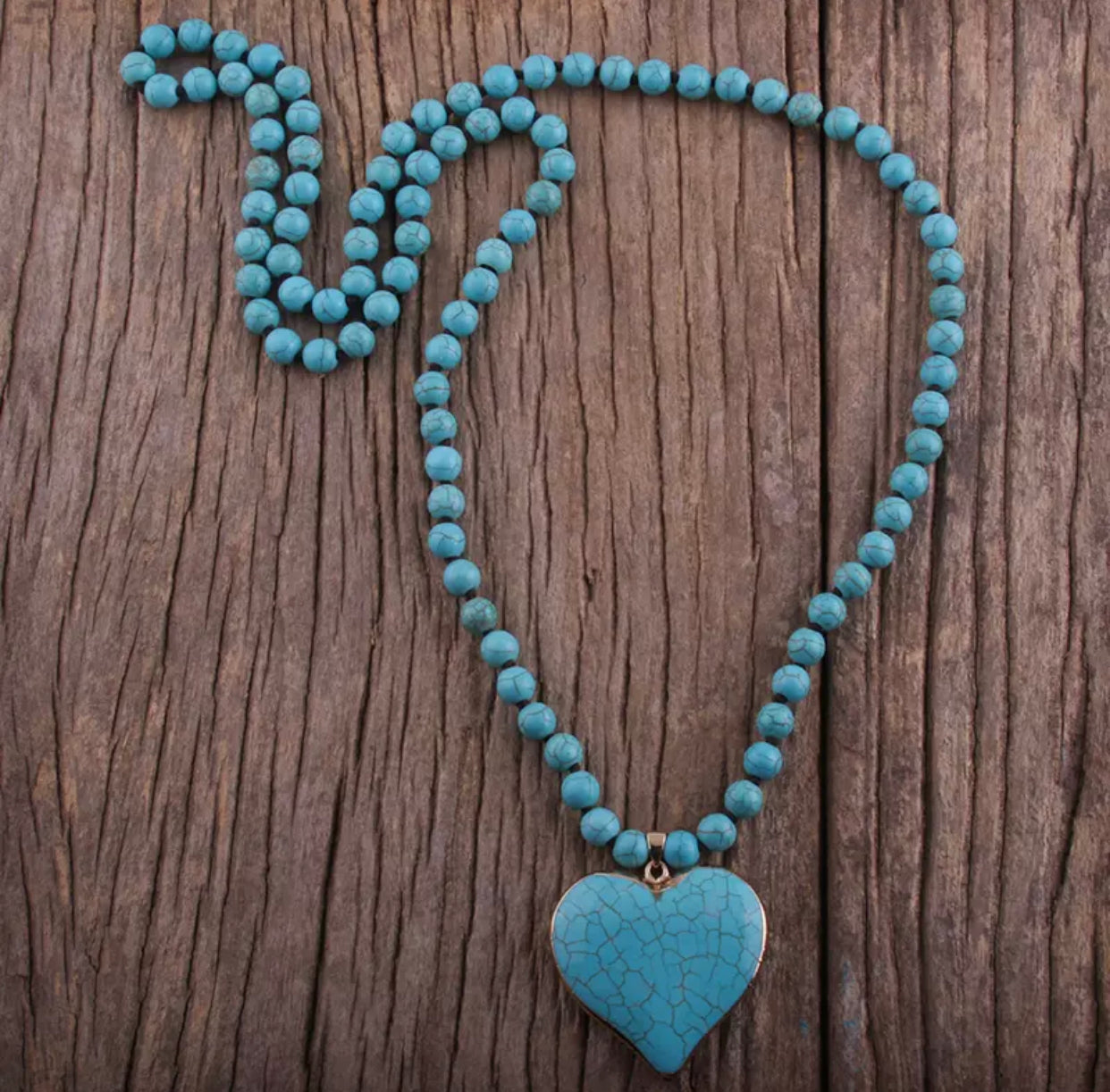 beads with genuine turquoise stone heart pendant necklace