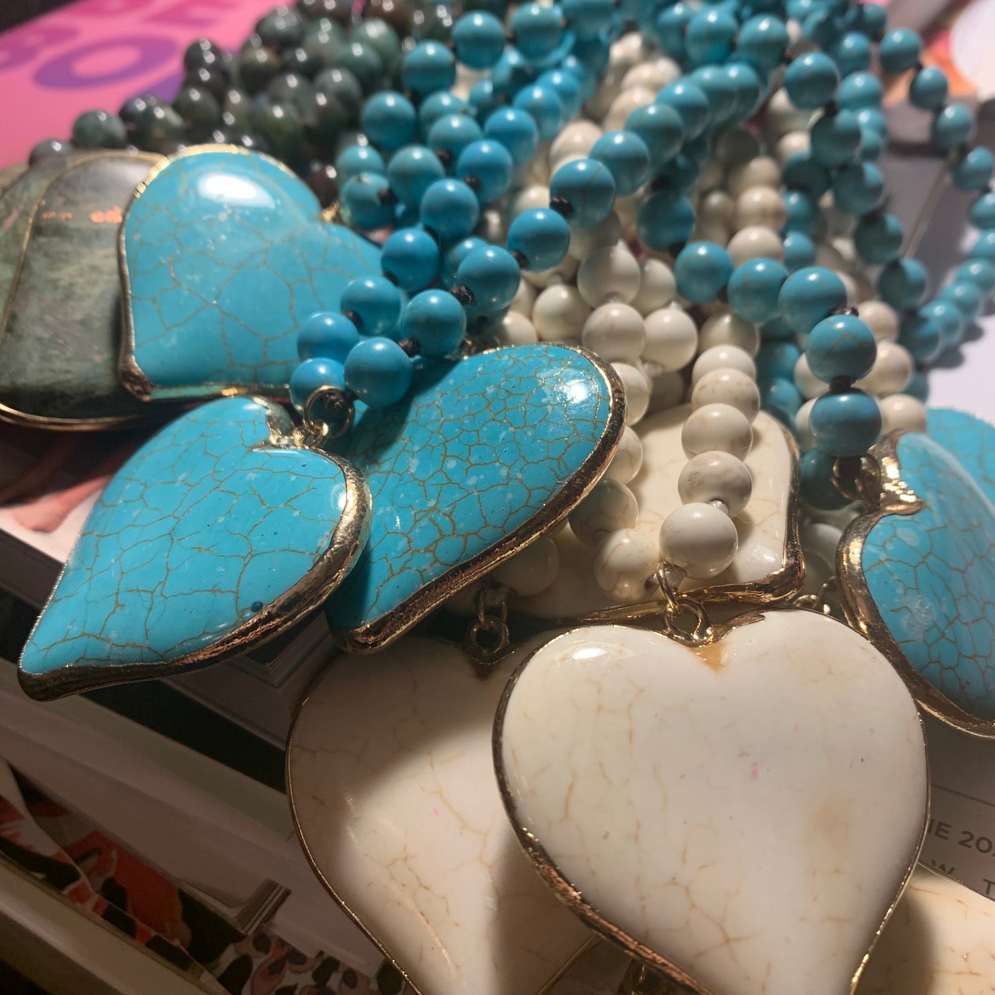 beads stone heart necklace