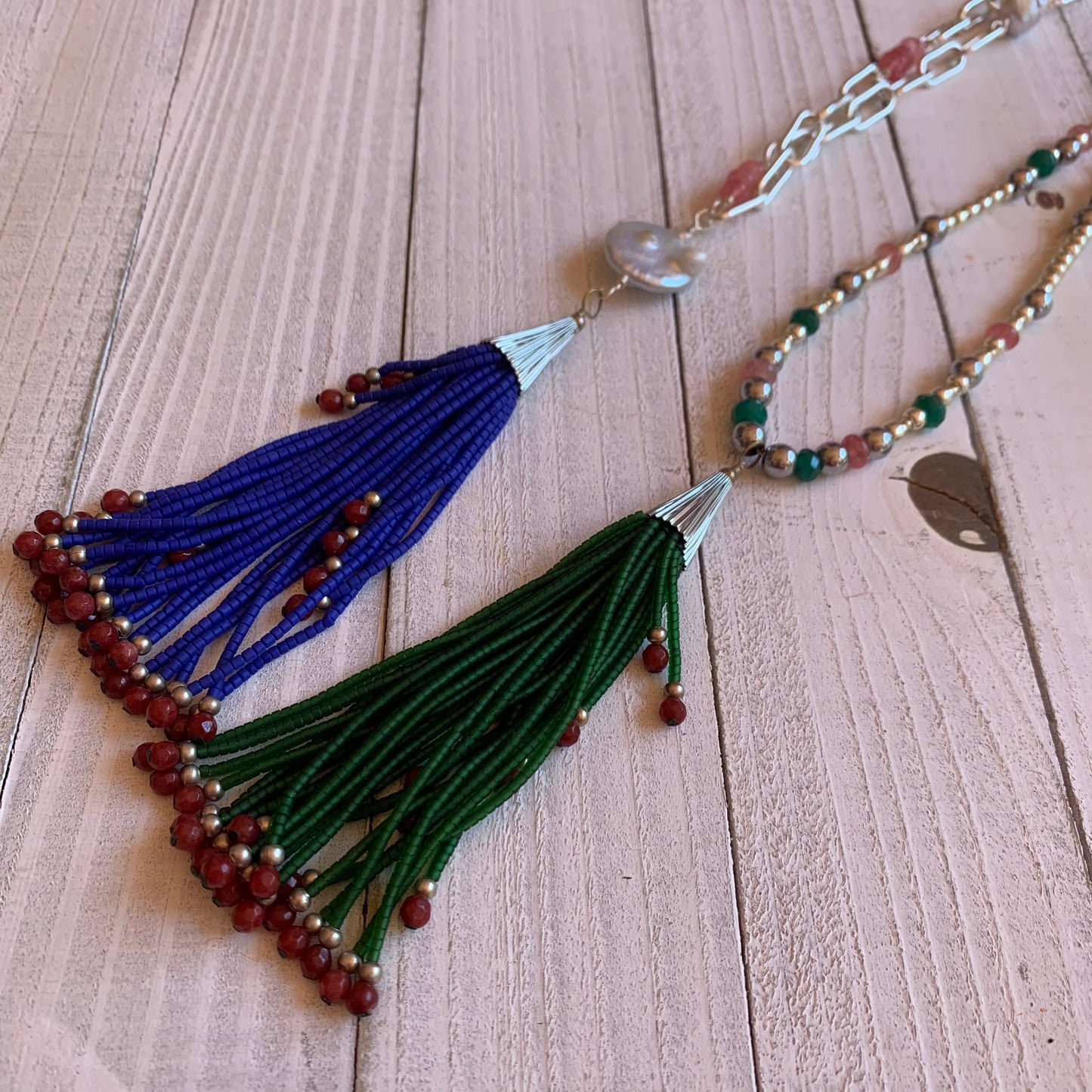 Green and Silver Tassel Necklace | Erika Williner Designs