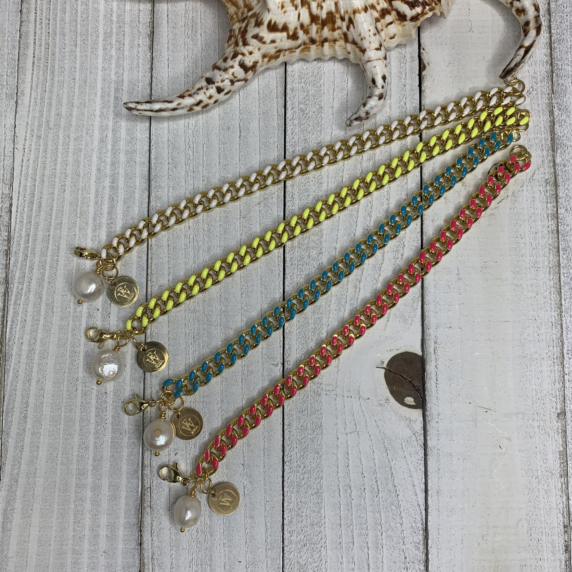  Chain Embellished with Neon Enamel Bracelet