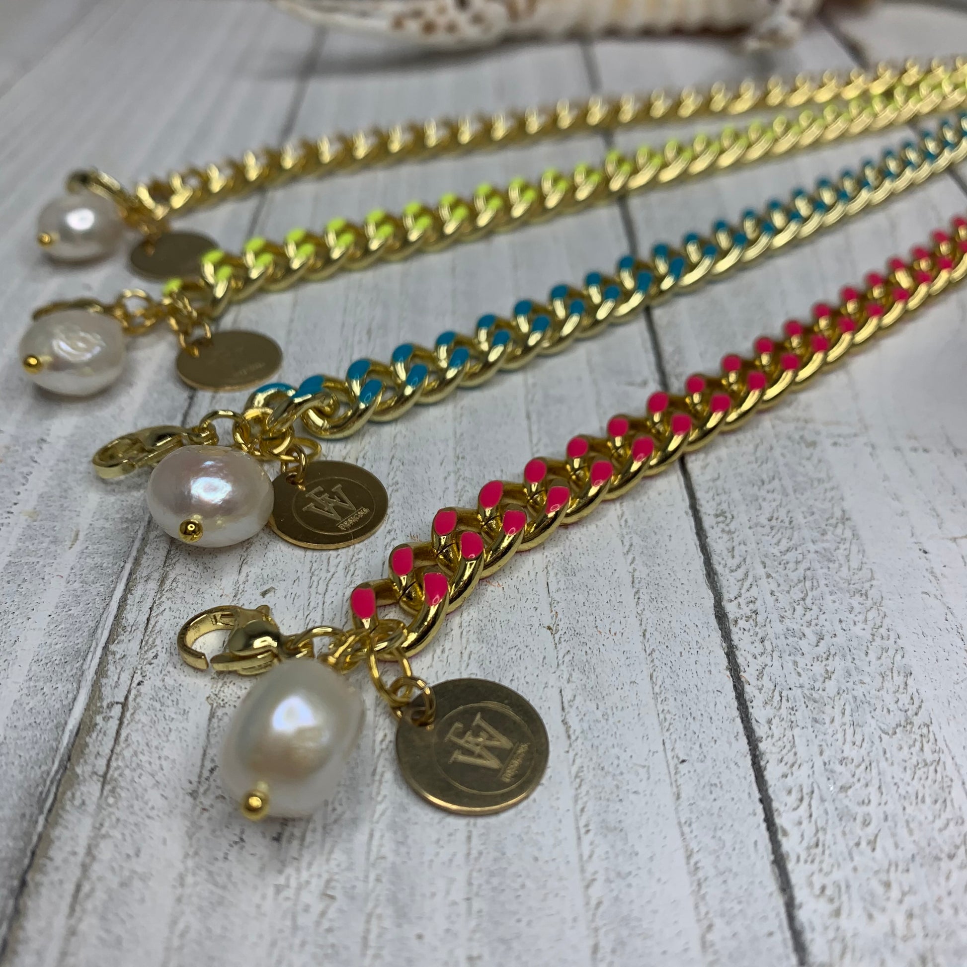 14k gold plated chain with neon enamel embellishments bracelet