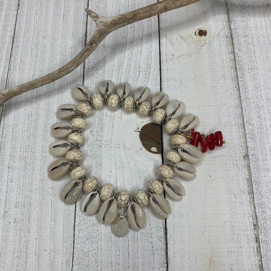 Natural Cowry Shells with Coral Accents