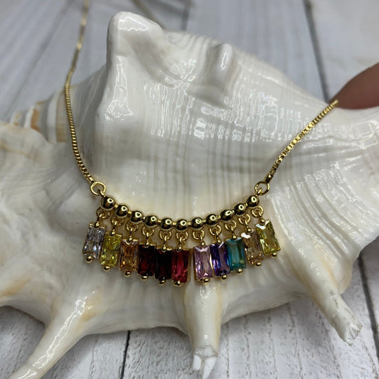 14k Gold Plated Chain Connector made of Multicolor Cubic Zirconia Crystals