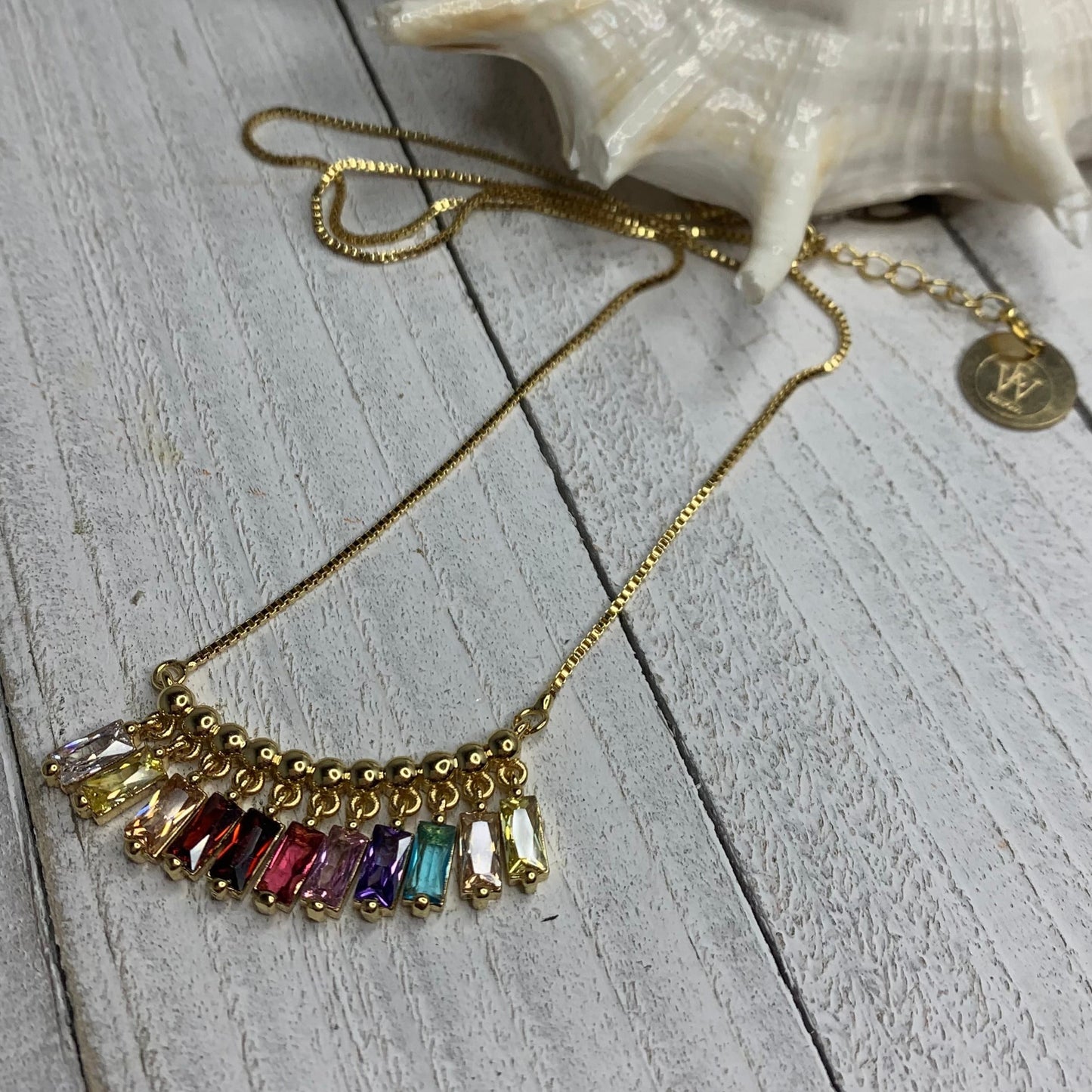 14k Gold Plated Chain Connector with Multicolor Cubic Zirconia Crystals