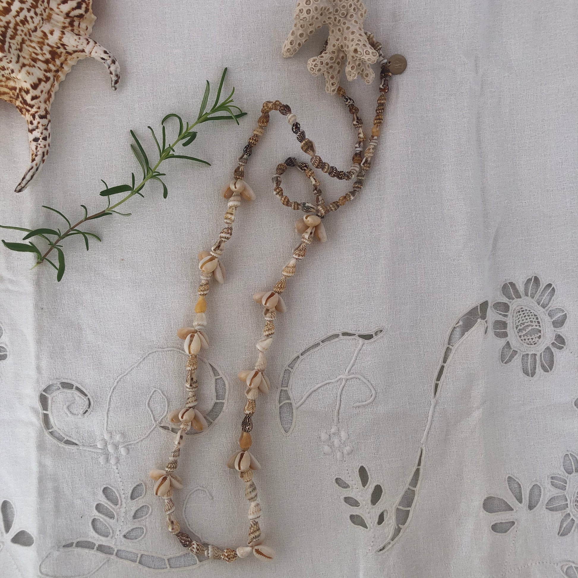 another view of the cowry shell necklace