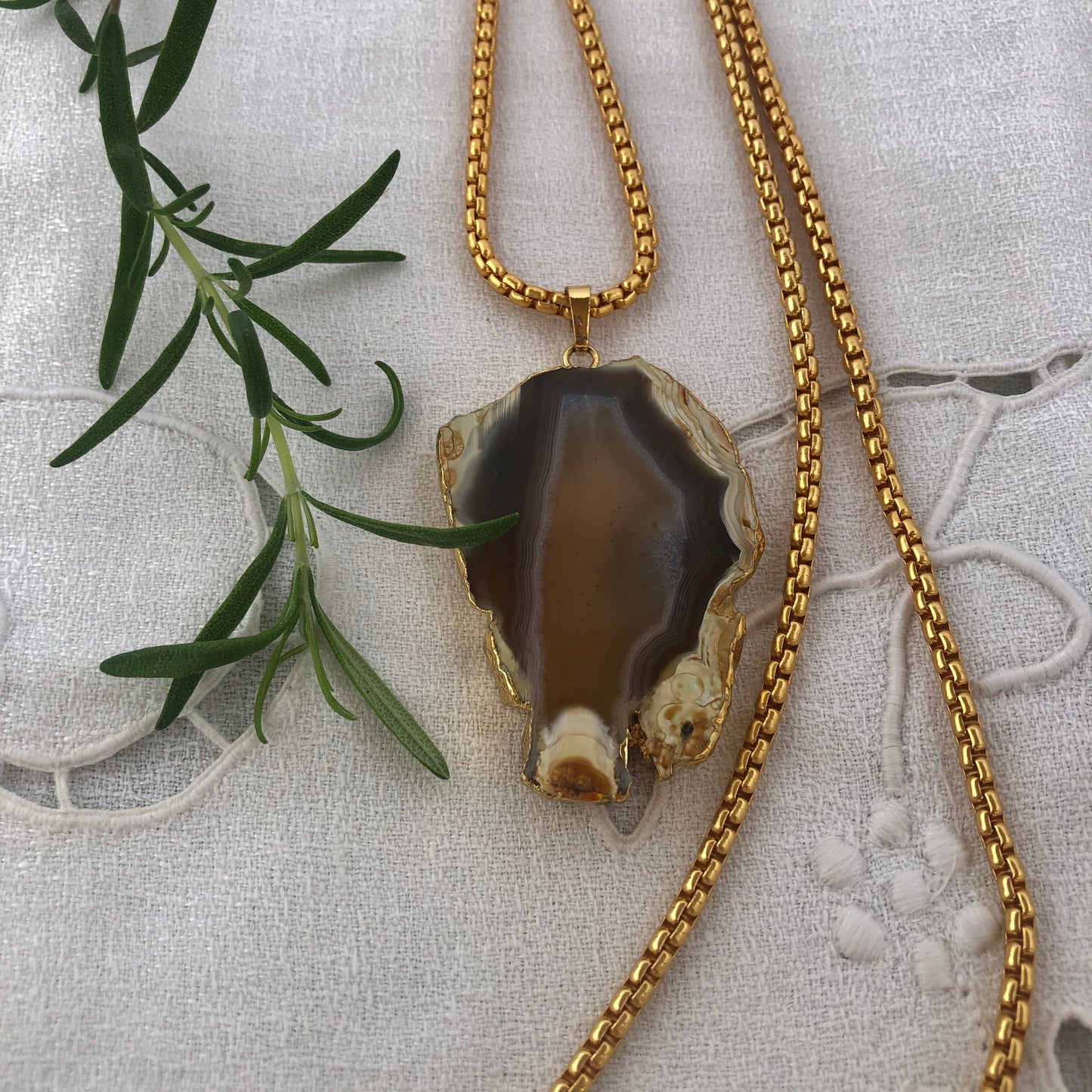 Agate Pendant  in gold chain necklace