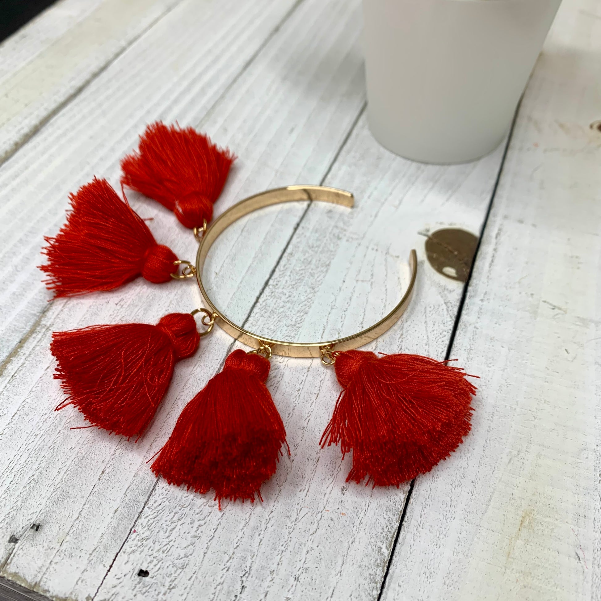 Red cotton tassels bracelet