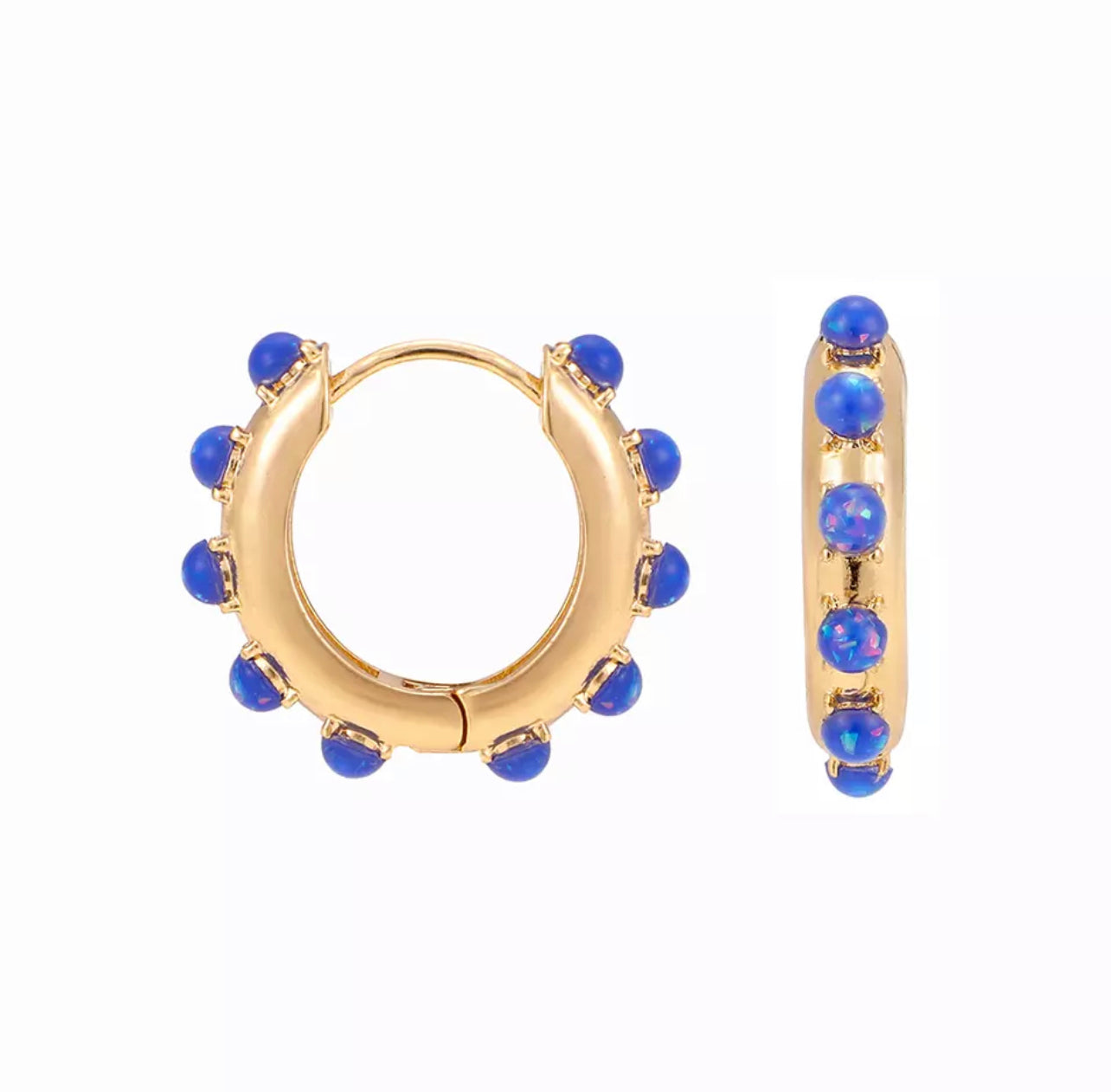 Round Blue Gold Hoops