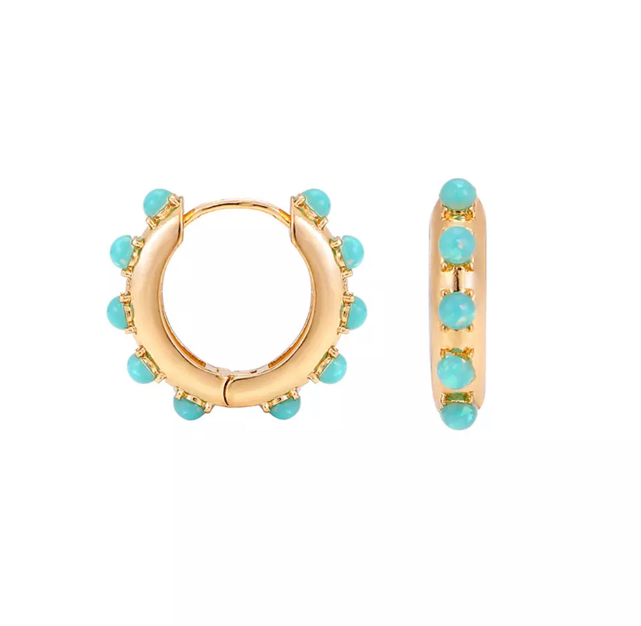  Round turquoise Gold Hoops