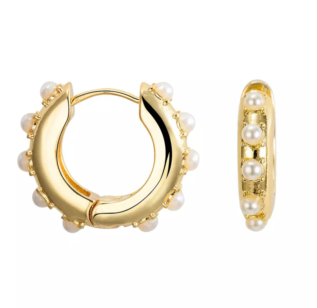 Round Pearl Gold Hoops