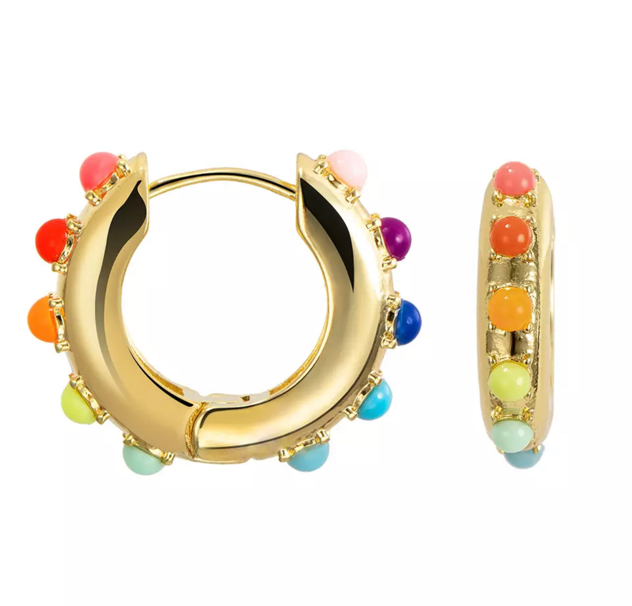 Round Multi-colored Gold Hoops