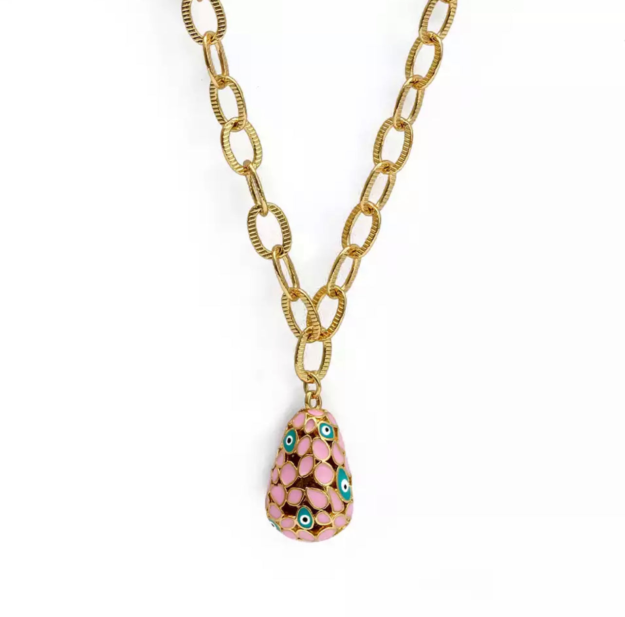 chain link with multi pink evil eye pendant