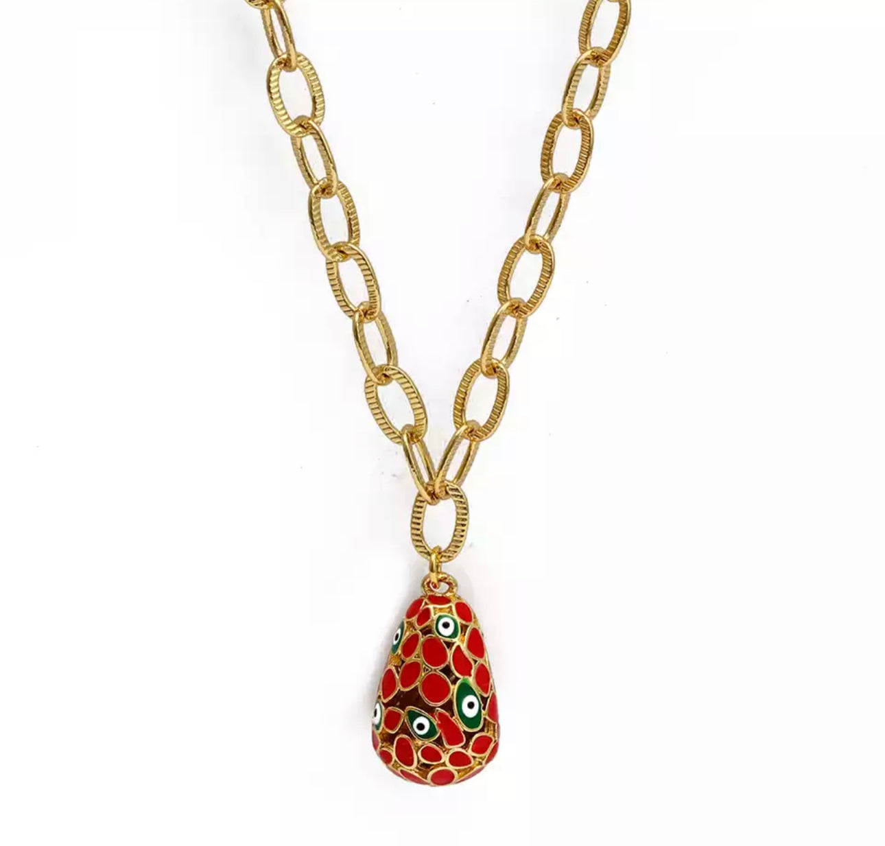 chain link with multi red evil eye pendant