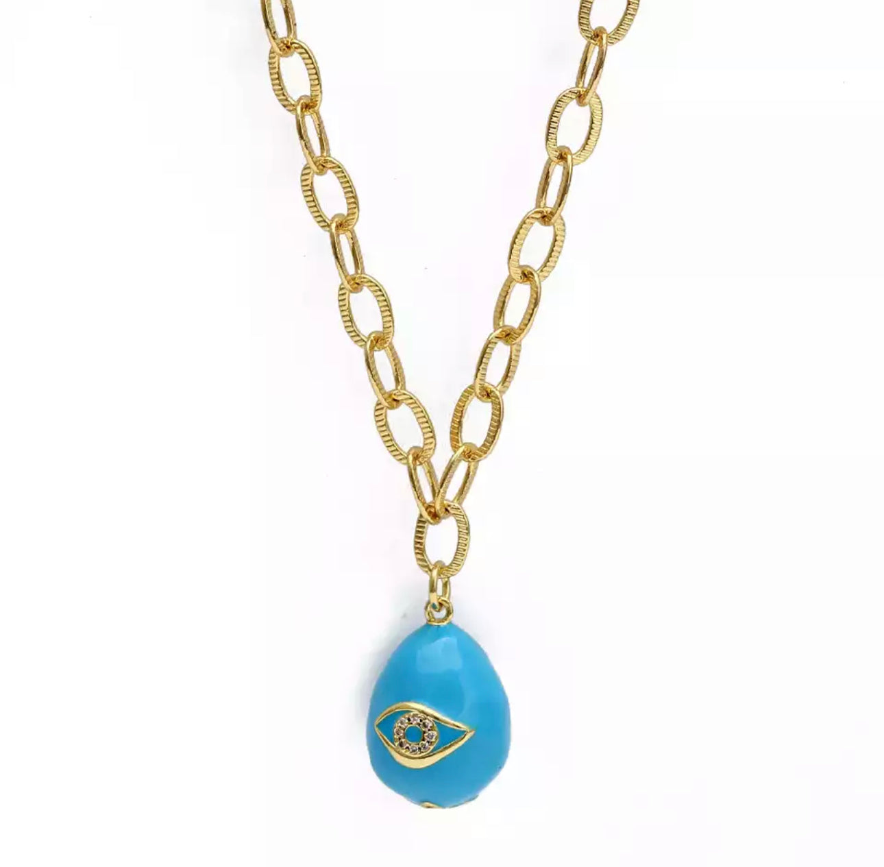 chain link with light blue evil eye pendant