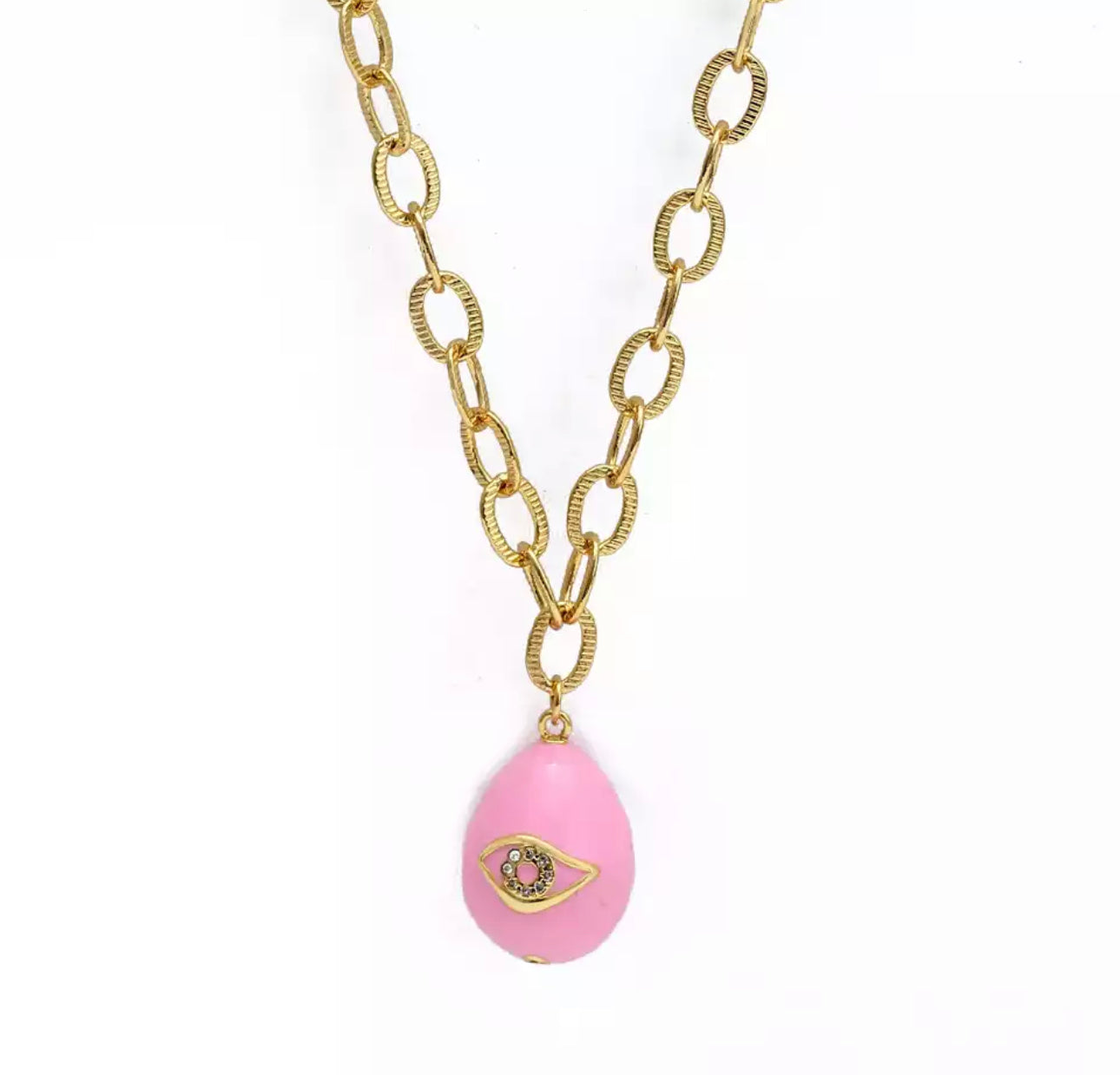 chain link with pink evil eye pendant