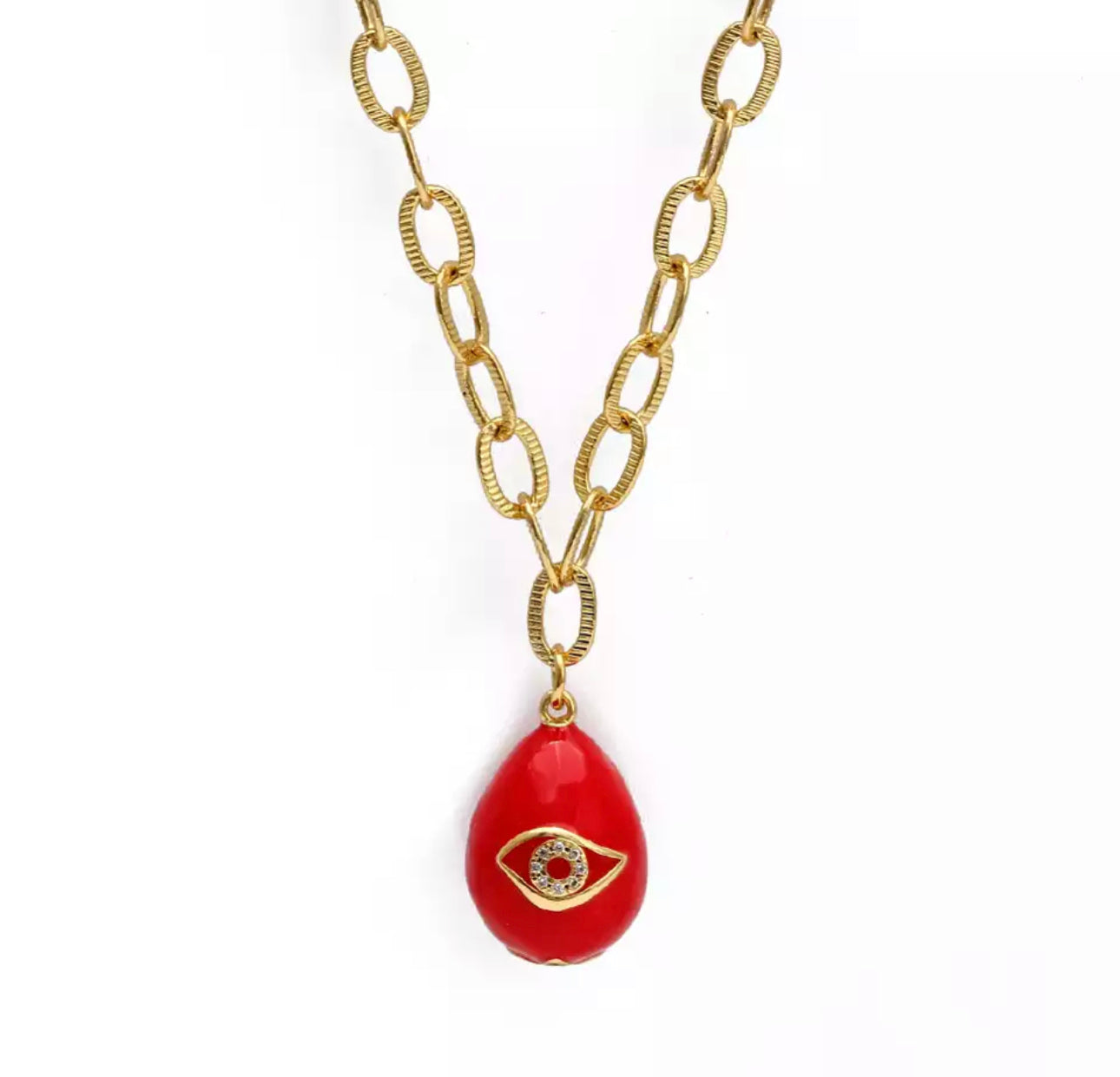 chain link with red evil eye pendant