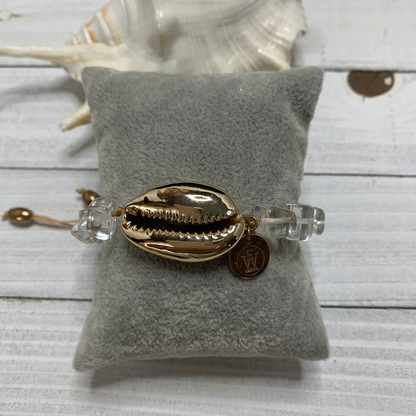 Quartz Stones and a Gold Plated Cowry Shell Bracelet
