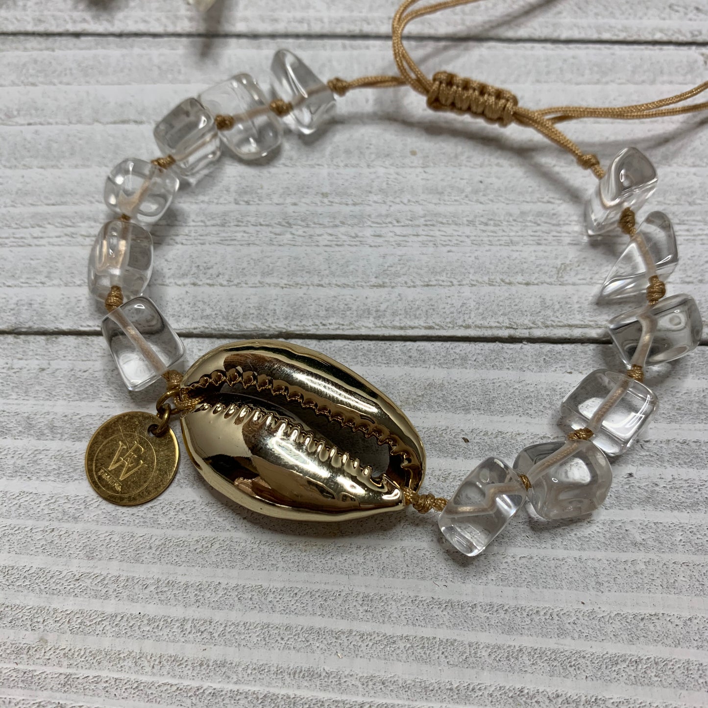 Adjustable Quartz Stones and a Gold Plated Cowry Shell Bracelet