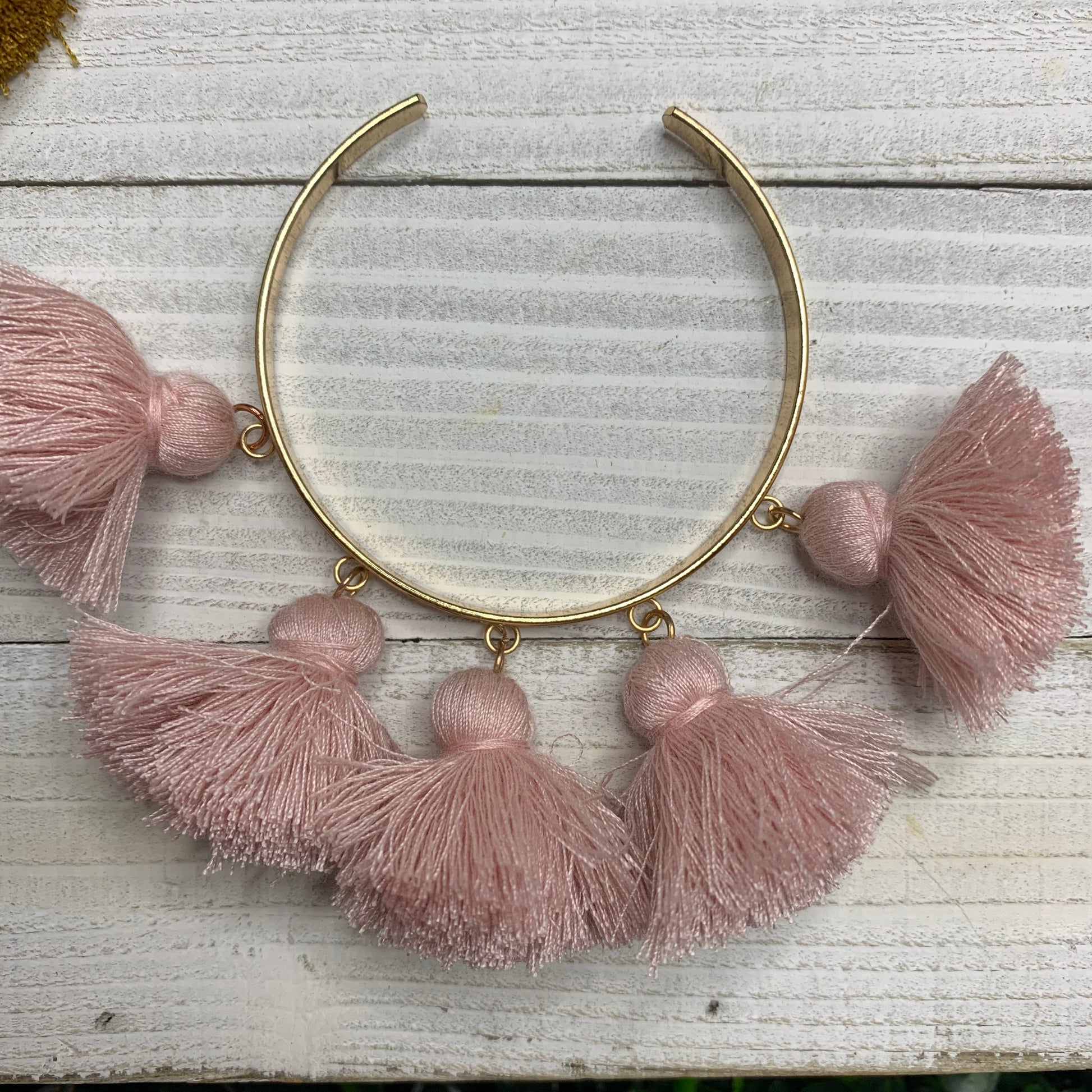 Pink cotton tassels bracelet