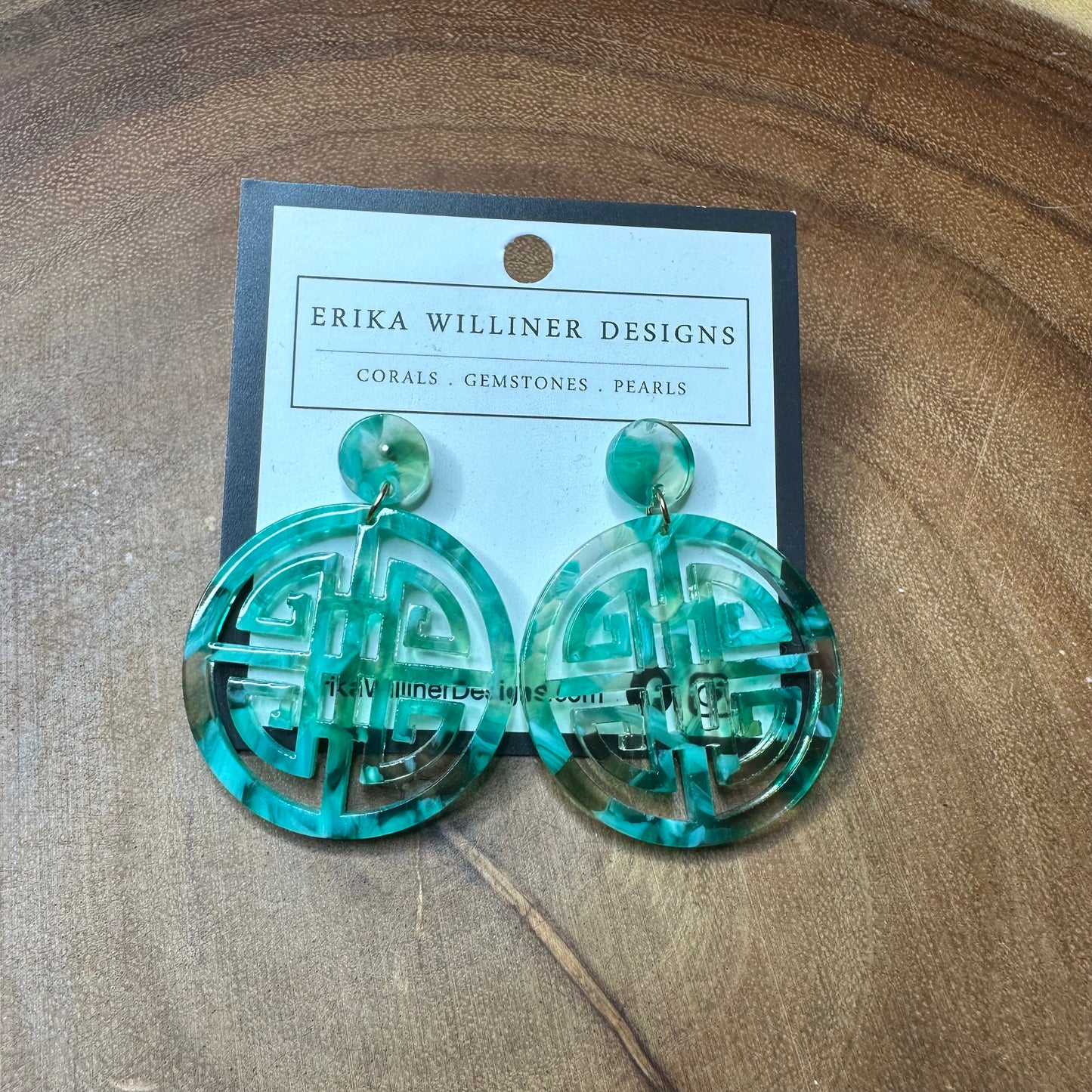 green beautiful circle earrings made of acrylic and acetate