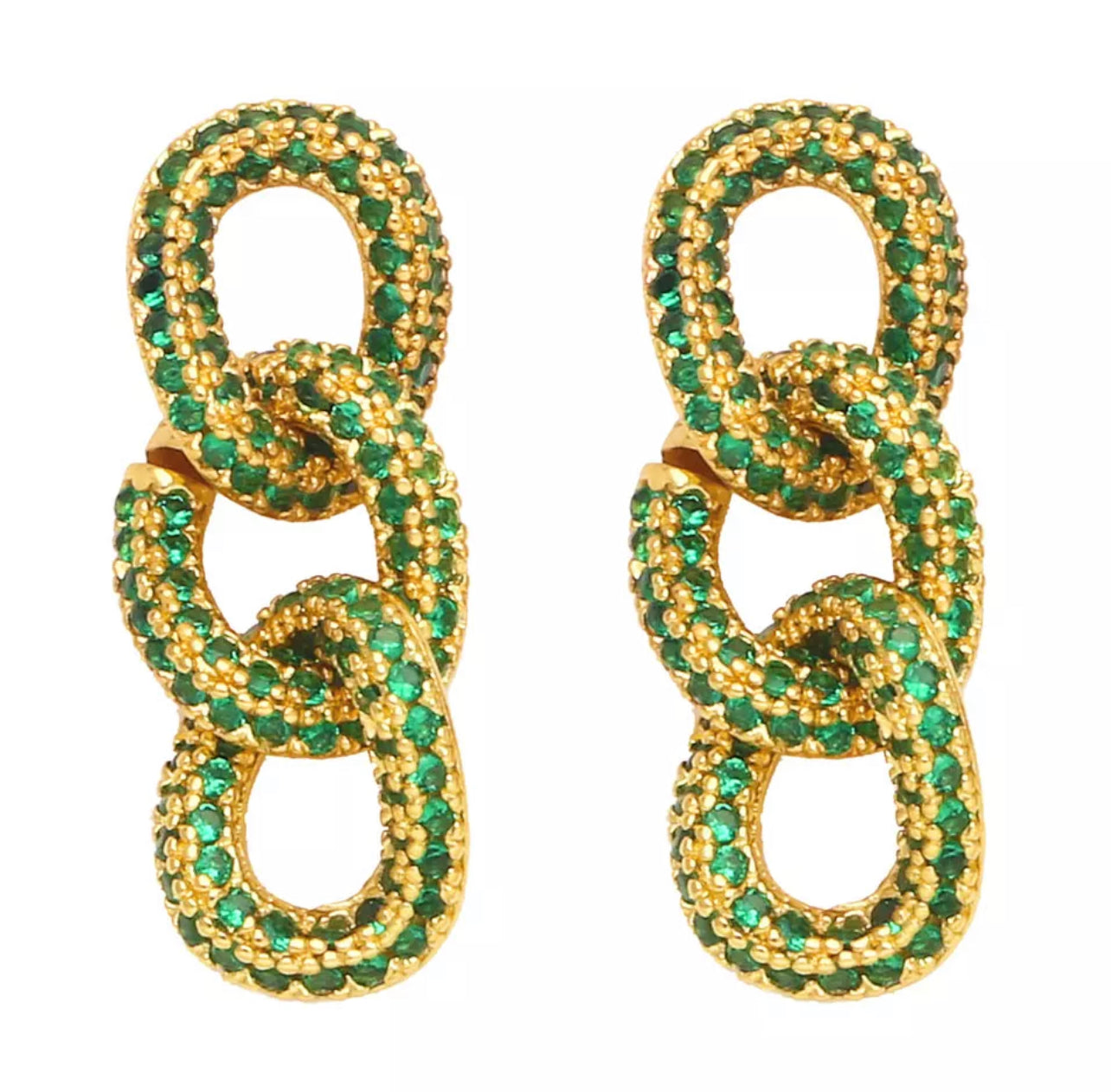 Green chain link earrings 