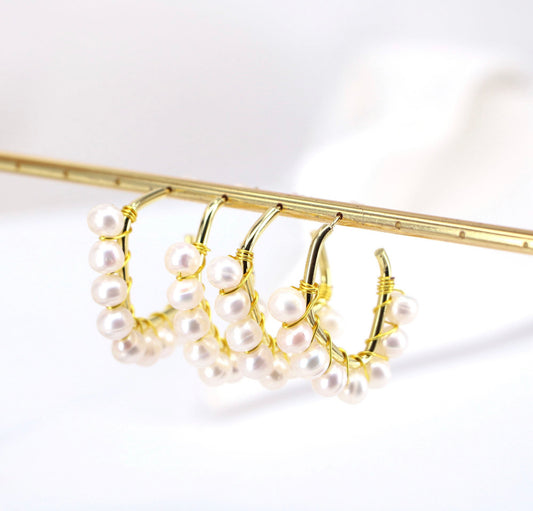 Fresh Water Pearls and Gold Plated Brass Earrings 