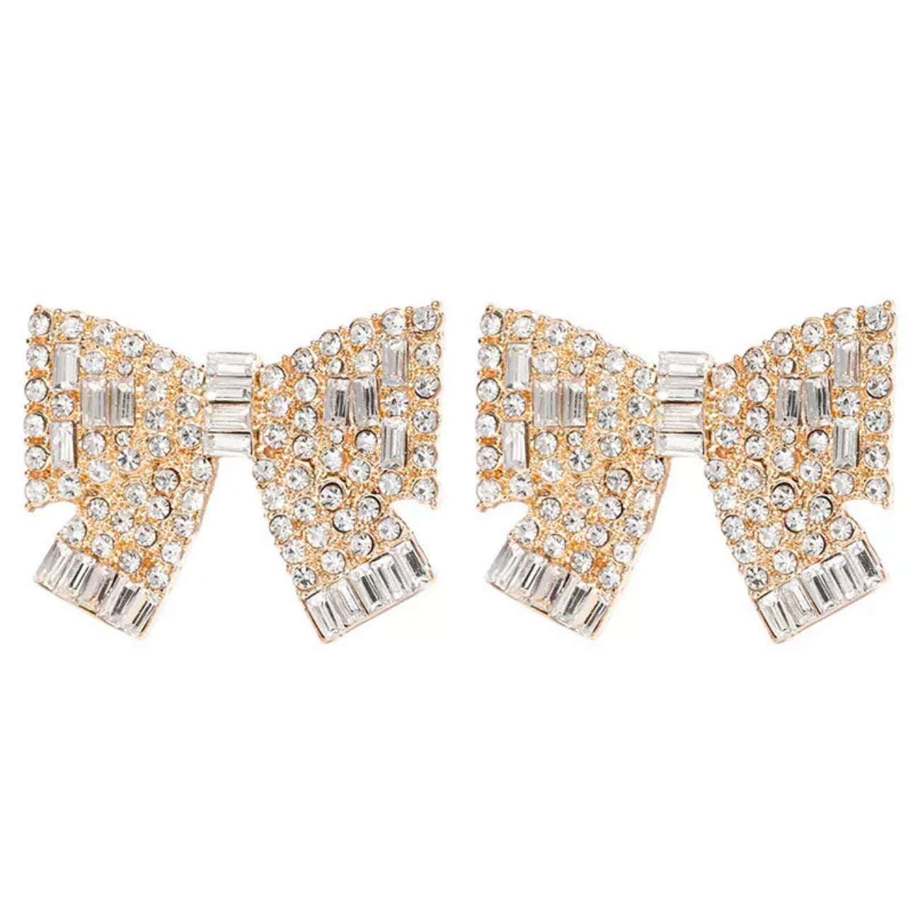 Gold Bow Earrings with CZ Embellishment 