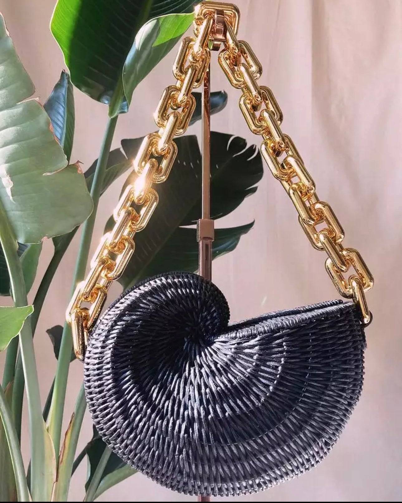Black Rattan Purse with acrylic chain link